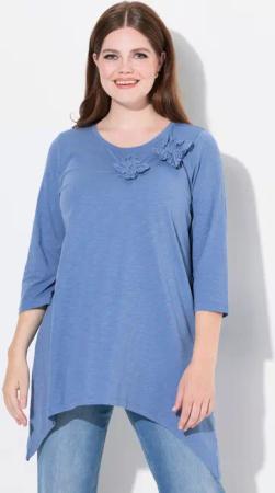 Ulla Popken Longshirt Shirt 3D-Blüten Rundhals