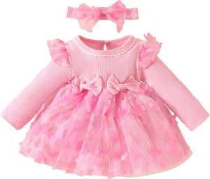 Lapastyle A-Linien-Kleid Baby-Mädchen Langarm Netzkleid &
