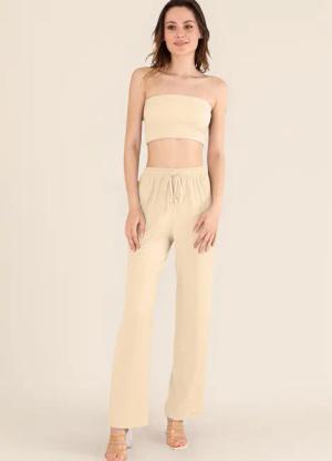 fashionshowcase Palazzohose Damen Crinkle-Hose mit elastischem