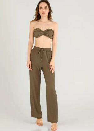 fashionshowcase Palazzohose Damen Crinkle-Hose mit elastischem