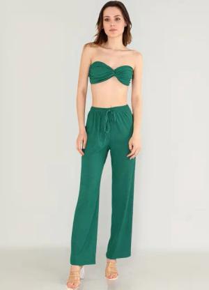 fashionshowcase Palazzohose Damen Crinkle-Hose mit elastischem