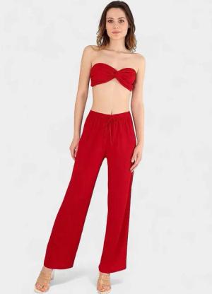 fashionshowcase Palazzohose Damen Crinkle-Hose mit elastischem