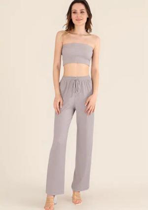 fashionshowcase Palazzohose Damen Crinkle-Hose mit elastischem