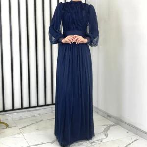 fashionshowcase Tüllkleid Damen Abendkleid Maxilänge Abaya-Stil
