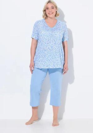 Ulla Popken Pyjama Pyjama Blumen V-Ausschnitt