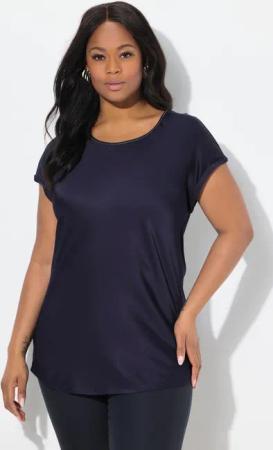 Ulla Popken Spitzenbluse Satinblusenshirt Classic Rundhals