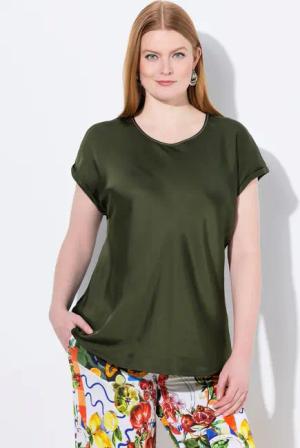Ulla Popken Spitzenbluse Satinblusenshirt Classic Rundhals