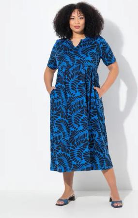 Ulla Popken Maxikleid Maxikleid A-Linie Tunika-Ausschnitt