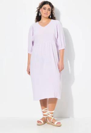 Ulla Popken Jerseykleid Musselin-Midikleid A-Linie V-Ausschnitt
