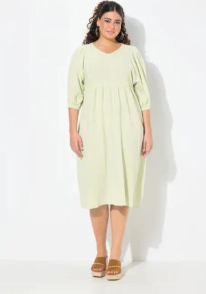 Ulla Popken Jerseykleid Musselin-Midikleid A-Linie V-Ausschnitt