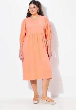 Ulla Popken Jerseykleid Musselin-Midikleid A-Linie V-Ausschnitt