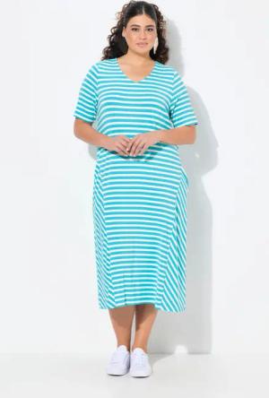 Ulla Popken Jerseykleid Midikleid Ringel A-Linie
