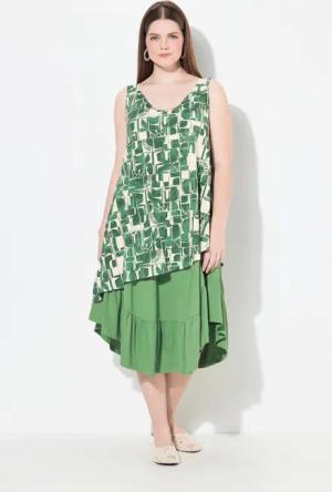 Ulla Popken Jerseykleid Midikleid A-Linie V-Ausschnitt