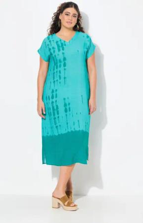 Ulla Popken Midikleid Kaftan Leinenmix Batikdruck