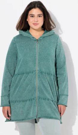 Ulla Popken Sweatjacke Long-Hoodiejacke Vintage-Look A-Linie