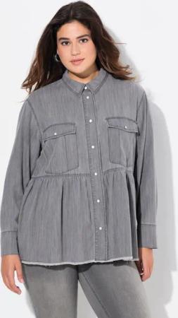 Ulla Popken Longbluse Jeansbluse Volant A-Linie