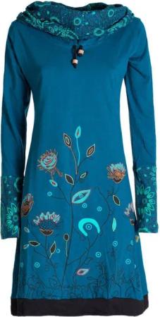 Vishes Jerseykleid Blumen-Kleid Langarm-Shirtkleid Schal-Kragen Baumwolle