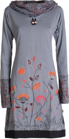 Vishes Jerseykleid Blumen-Kleid Langarm-Shirtkleid Schal-Kragen Baumwolle
