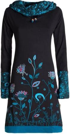 Vishes Jerseykleid Blumen-Kleid Langarm-Shirtkleid Schal-Kragen Baumwolle