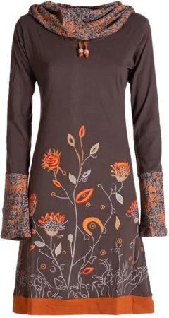 Vishes Jerseykleid Blumen-Kleid Langarm-Shirtkleid Schal-Kragen Baumwolle