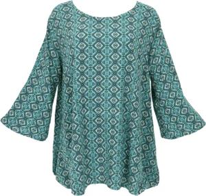 Guru-Shop Longbluse Tunika mit Trompetenärmeln für