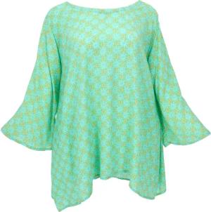 Guru-Shop Longbluse Tunika mit Trompetenärmeln für