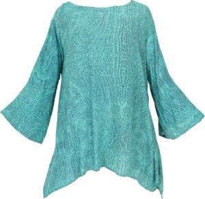 Guru-Shop Longbluse Tunika mit Trompetenärmeln für