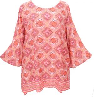 Guru-Shop Longbluse Tunika mit Trompetenärmeln für