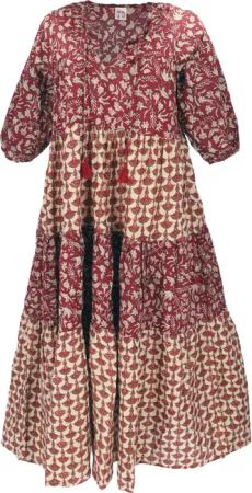 Guru-Shop Midikleid Boho Baumwoll Maxikleid, gestuftes
