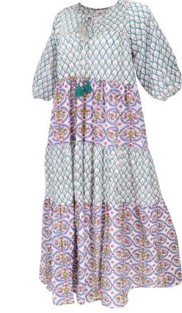 Guru-Shop Midikleid Boho Baumwoll Maxikleid, gestuftes