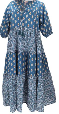 Guru-Shop Midikleid Boho Baumwoll Maxikleid, gestuftes