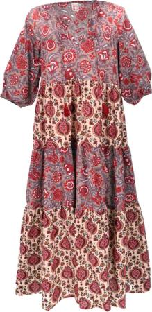 Guru-Shop Midikleid Boho Baumwoll Maxikleid, gestuftes