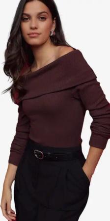 Next Carmenpullover Geripptes, schulterfreies Langarmtop (1-tlg)