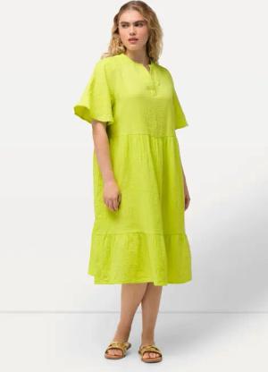 Ulla Popken Jerseykleid Musselin-Kleid A-Linie Tunika-Ausschnitt