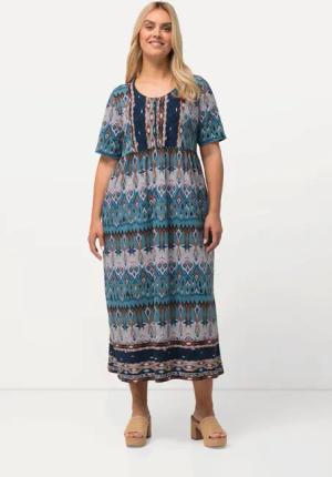 Ulla Popken Midikleid Maxikleid A-Linie Rundhals