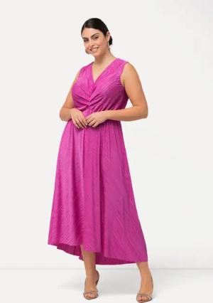 Ulla Popken Maxikleid Plissee-Maxikleid drapiert V-Ausschnitt