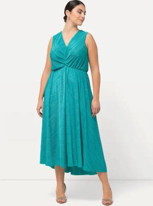 Ulla Popken Maxikleid Plissee-Maxikleid drapiert V-Ausschnitt