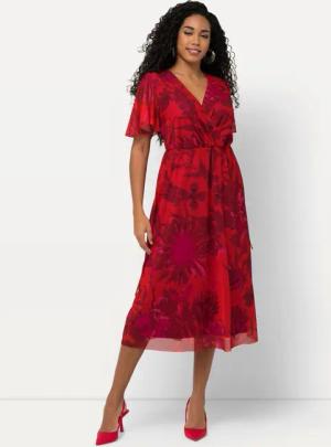 Ulla Popken Abendkleid Meshkleid Blüten V-Ausschnitt