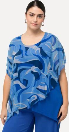 Ulla Popken Longtop Tunika Chiffon-Überwurf Rundhals