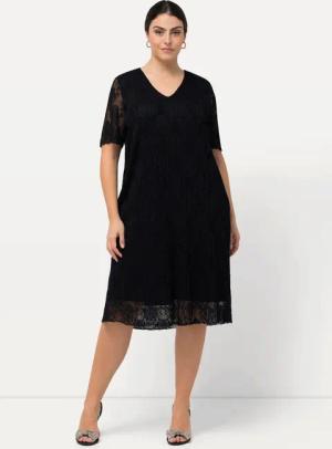 Ulla Popken Cocktailkleid Spitzenkleid A-Linie V-Ausschnitt