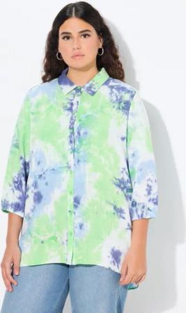 Ulla Popken Longbluse Leinenmix-Bluse Batik-Druck Hemdkragen