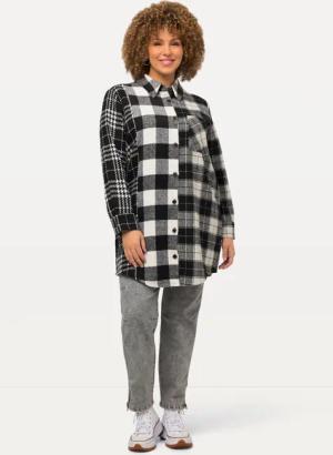Ulla Popken Sommerjacke Karo-Shaket Hemdkragen Langarm