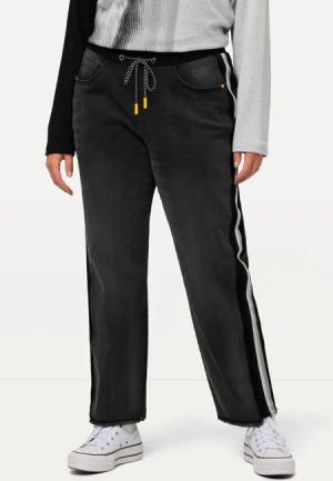 Ulla Popken Regular-fit-Jeans Boyfriend-Jeans Seitenstreifen Fransensaum