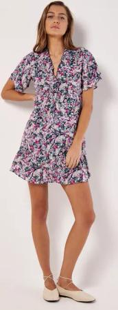 Apricot Minikleid Florales Kleid, mit Rüschen