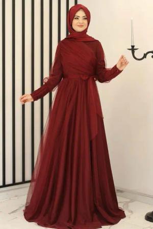 Modavitrini Tüllkleid Langärmliges Maxikleid Damen Muslimisches