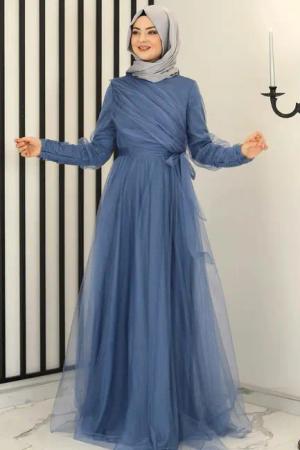 Modavitrini Tüllkleid Langärmliges Maxikleid Damen Muslimisches