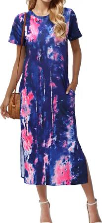 LUCKZON Sommerkleid Damen Maxikleid, geteilt, lässig,