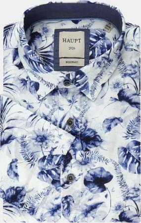 Haupt Kurzarmhemd Haupt Baumwoll-Leinen Modern Fit