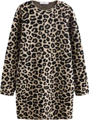 Next Druckkleid Langarm-Strickkleid Etuikleid mit Leopardenmuster