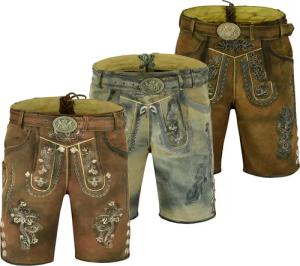 Myooka Trachtenlederhose Herren Lederhose Kurz Antik